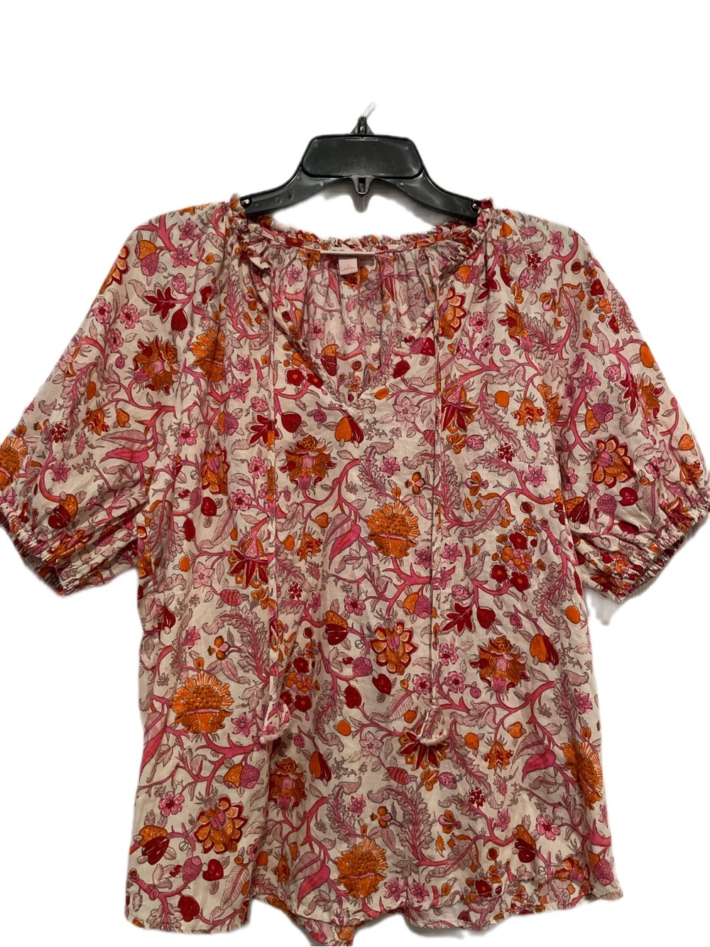 Knox Rose Floral Puff-Sleeve Blouse in Pink and Orange